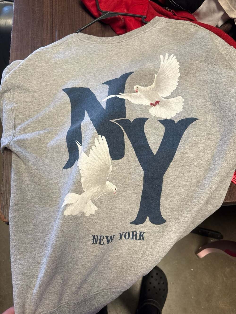 Fashion Nova Men NY Doves New York Crewneck Sweatshirt Grey Size L